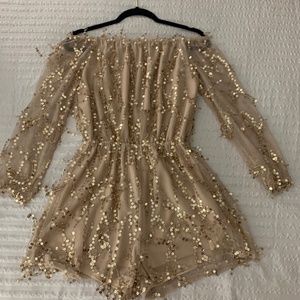 GOLD SEQUIN SPARKLE LOVESONG ROMPER (GENTLY WORN)